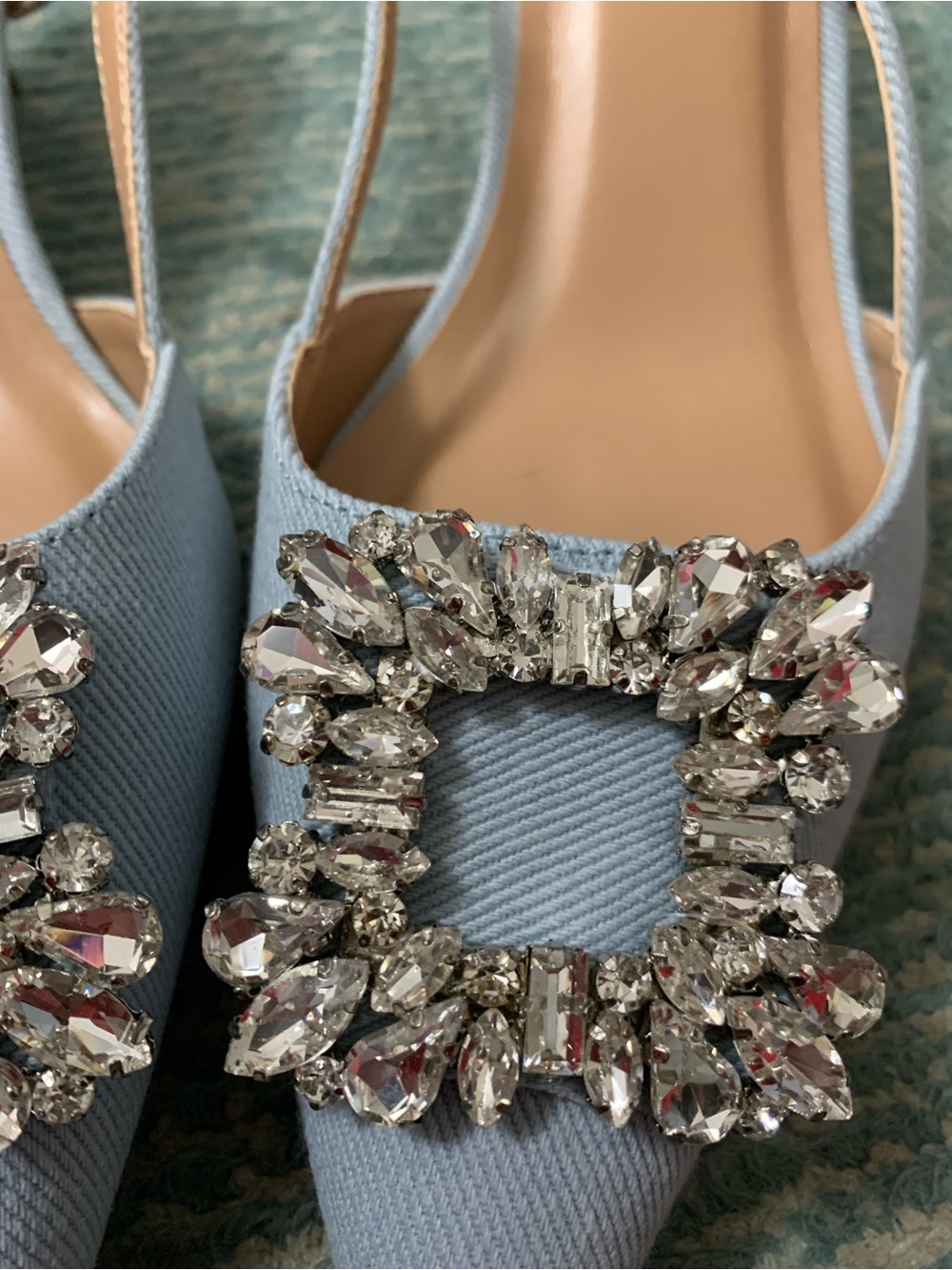 a new day Light Blue Chambray Jeweled Pointed Slingback Kitten Heel - Picture 6 of 8